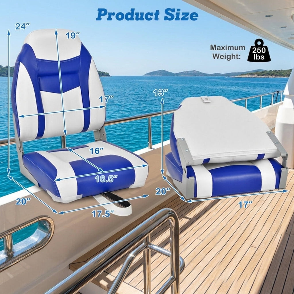 Airfind Folding Boat Seats Set with High Back Ergonomic Support and Waterproof Padded Cushion for Fishing and Pontoon Boats, Blue