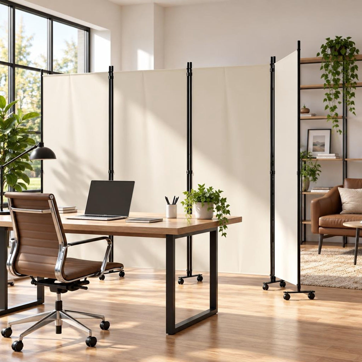 Airfind 4 Panel Folding Privacy Screen Room Divider with Wheels, Polyester Fabric Metal PP Frame, 137 x 12 x 71.5 Footprint, White