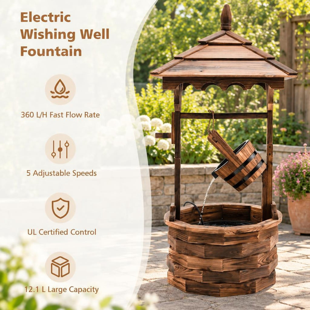 Airfind Patio Wooden Water Fountain with Electric Pump, Fir Wood, 22.5 Inch X 22.5 Inch X 48.5 Inch (l X W X H) Water Bucket for Convenient Everyday Use, Brown
