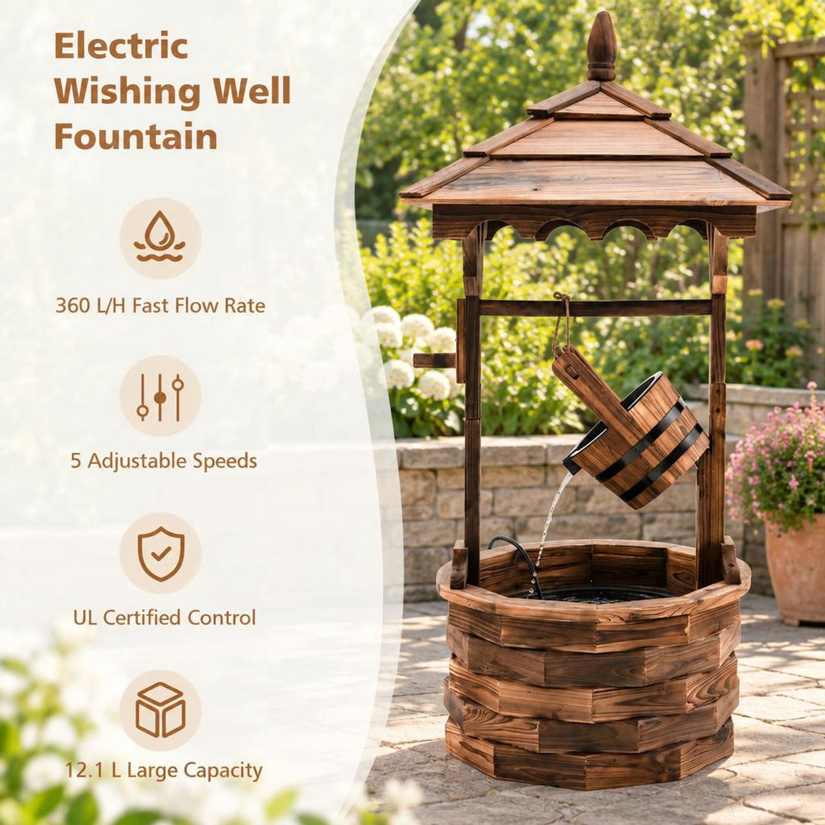 Airfind Patio Wooden Water Fountain with Electric Pump, Fir Wood, 22.5 Inch X 22.5 Inch X 48.5 Inch (l X W X H) Water Bucket for Convenient Everyday Use, Brown