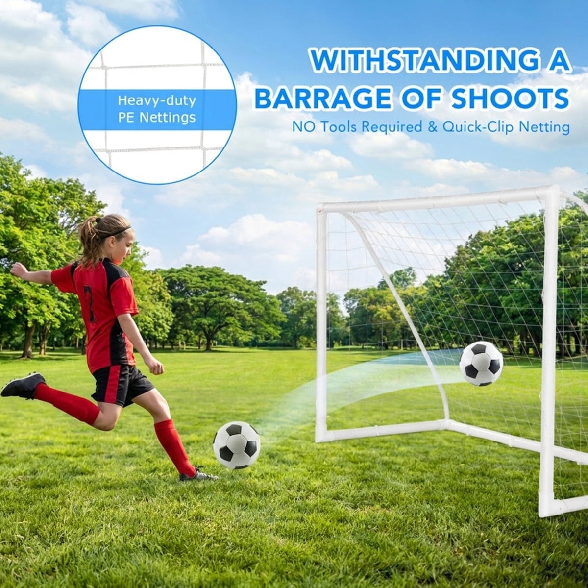 Airfind 6x4 Feet Outdoor Backyard Soccer Goal with Heavy-Duty UPVC Frame and Ground Pegs and Carry Bag and All-Weather Net for Kids Youth Practice Training, White