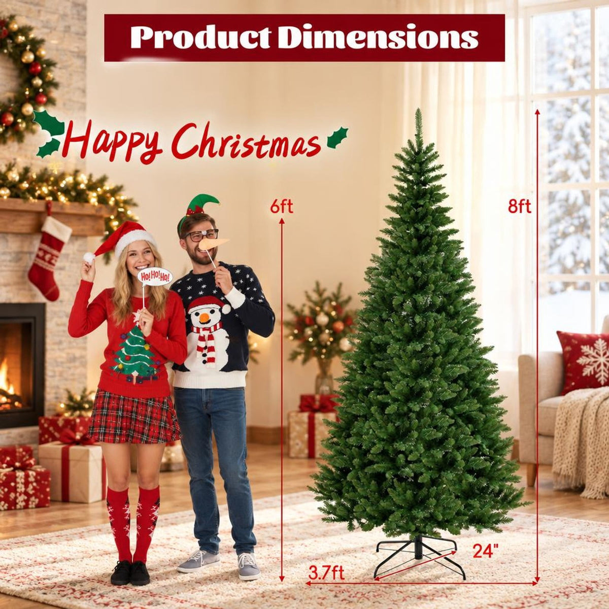 Airfind 8 FT Corner Artificial Christmas Tree with 1137 Branch Tips and 360 Warm White LED Lights, White
