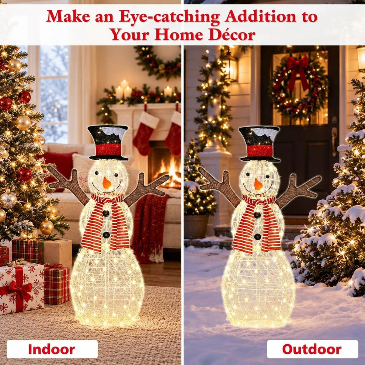 Airfind Indoor/Outdoor Christmas Lighted Snowman Decorations with Pre-Lit 80 Lights, Steel tinsel Frame