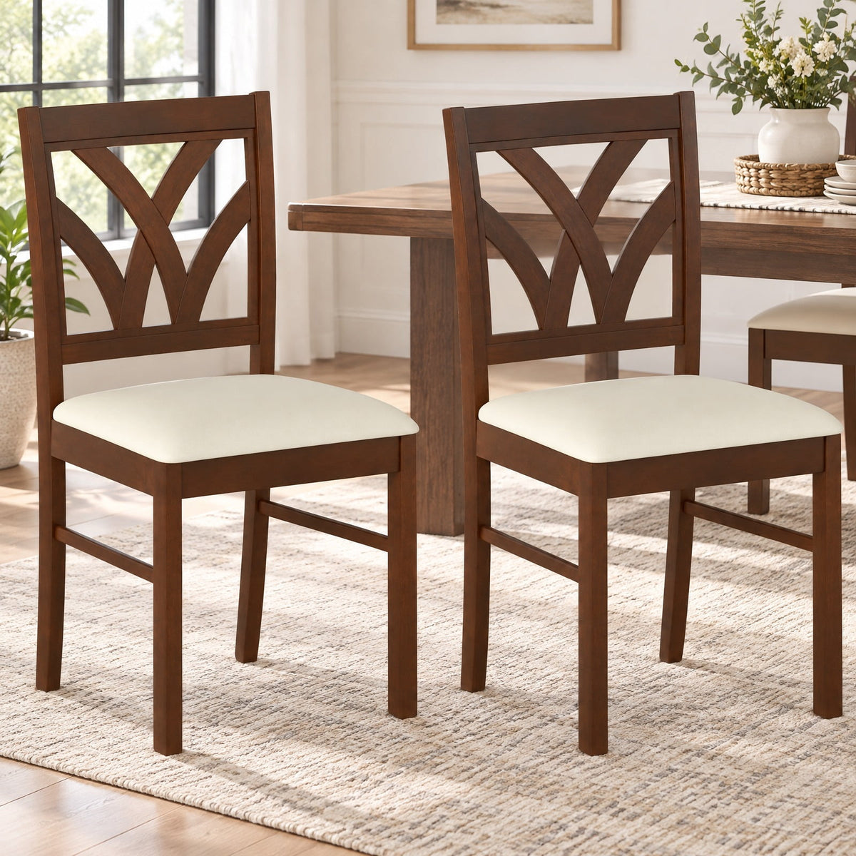 Airfind Wooden Dining Chairs Set of 2 Upholstered Kitchen Chairs with Solid Rubber Wood Frame, Chair 330 lbs Capacity, 18.5 x 17 x 35 Footprint