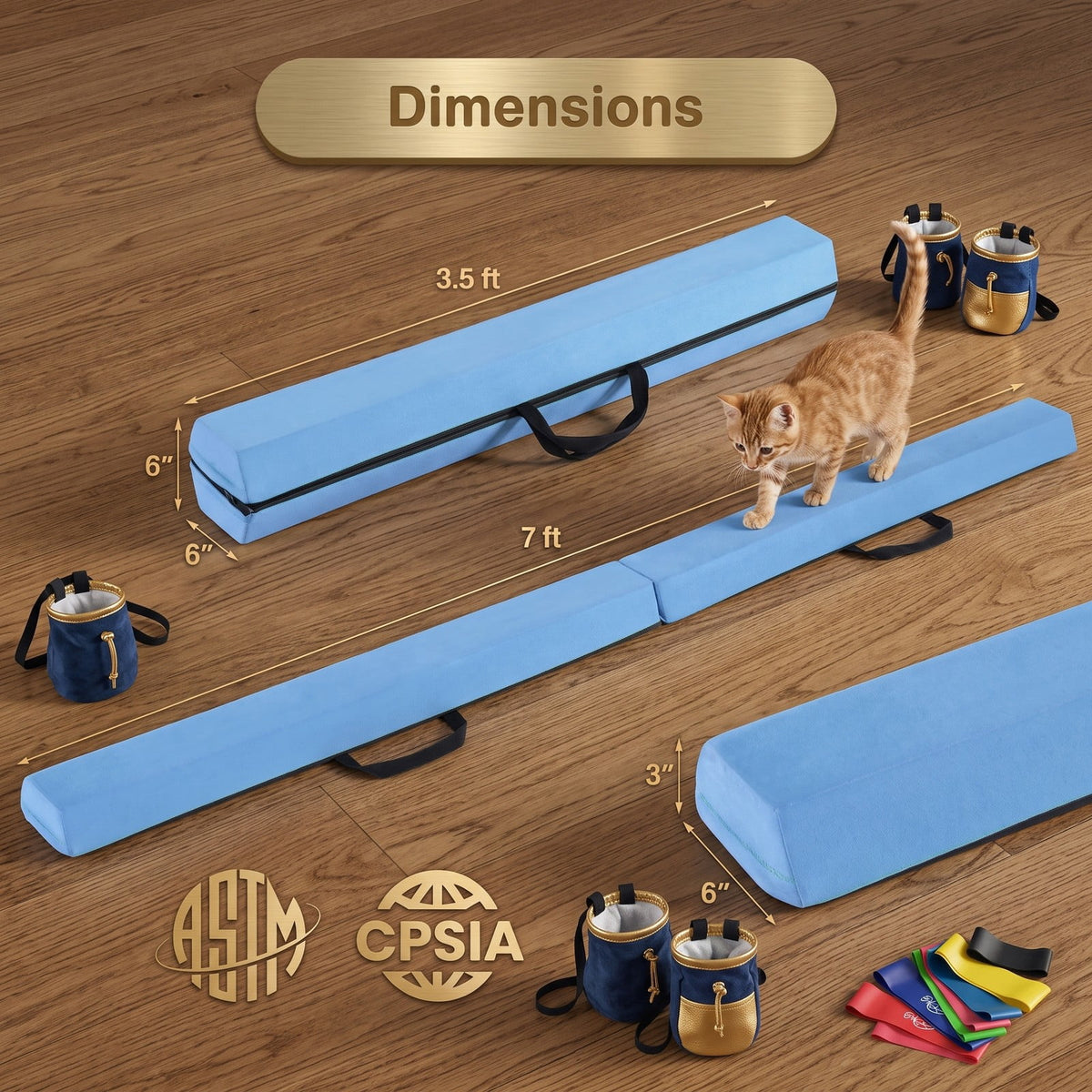 Airfind 7 FT Folding Balance Beam with Removable Suede Cover and Non-slip Bottom for Kids Home Gymnastics Practice, Blue