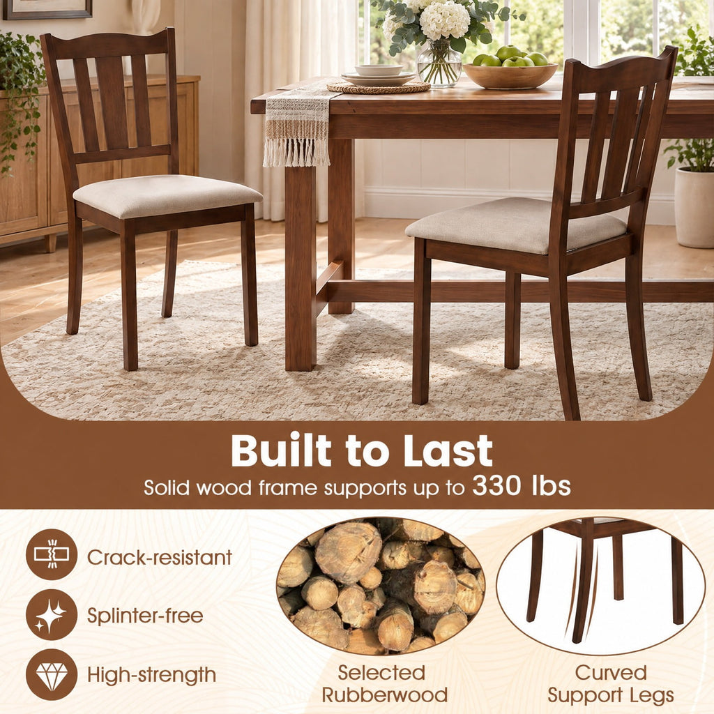 Airfind Set of 2 Wooden Dining Chair with Hollow Back and Soft-padded Cushion, 330 lbs Capacity, Rubberwood Fabric Sponge Engineered Wood Frame
