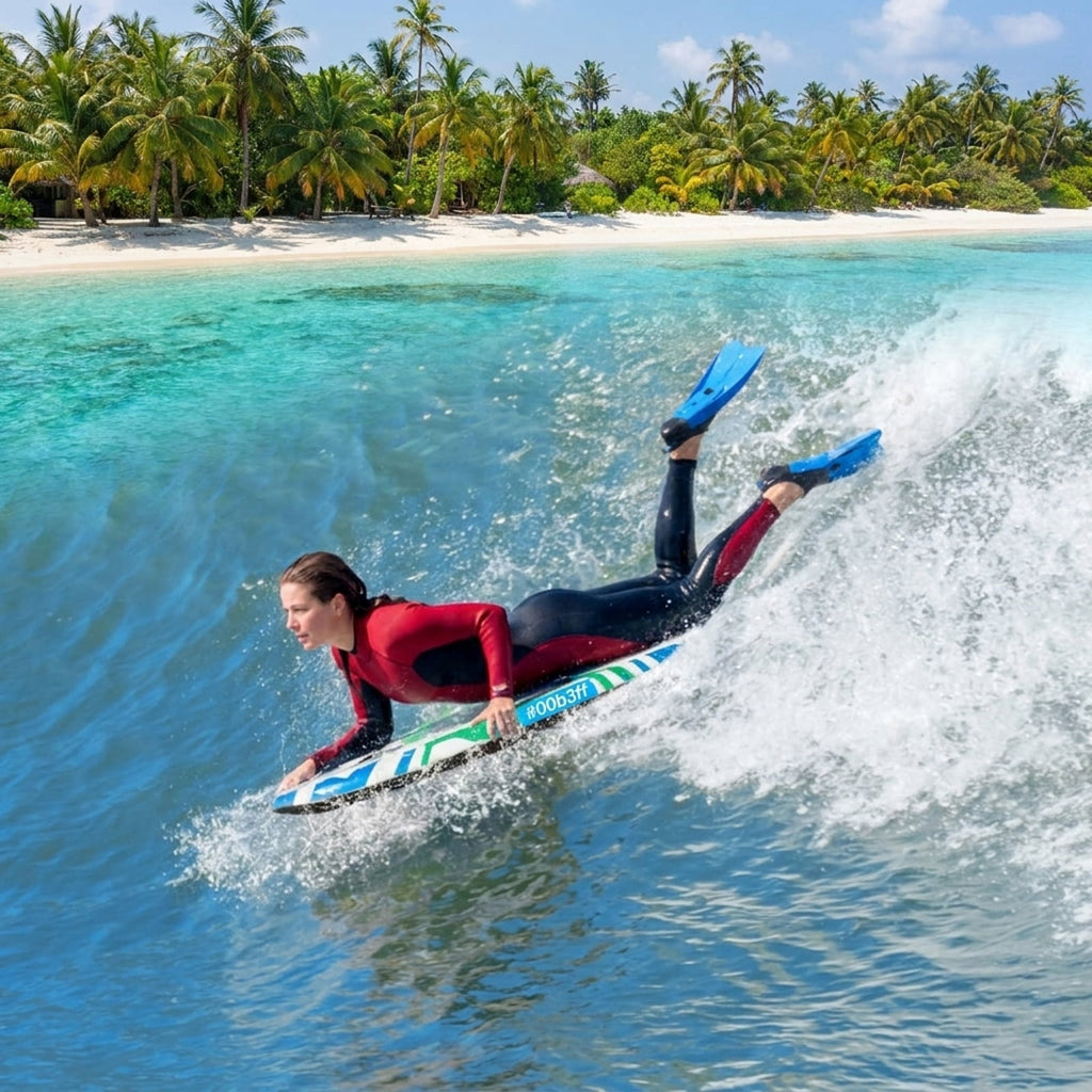 Airfind 33 Boogie Board with Beach Bloom Graphic Deck ¡ª EPS Core, XPE Top, HDPE Slick Bottom, Crescent Tail, Coiled Wrist Leash