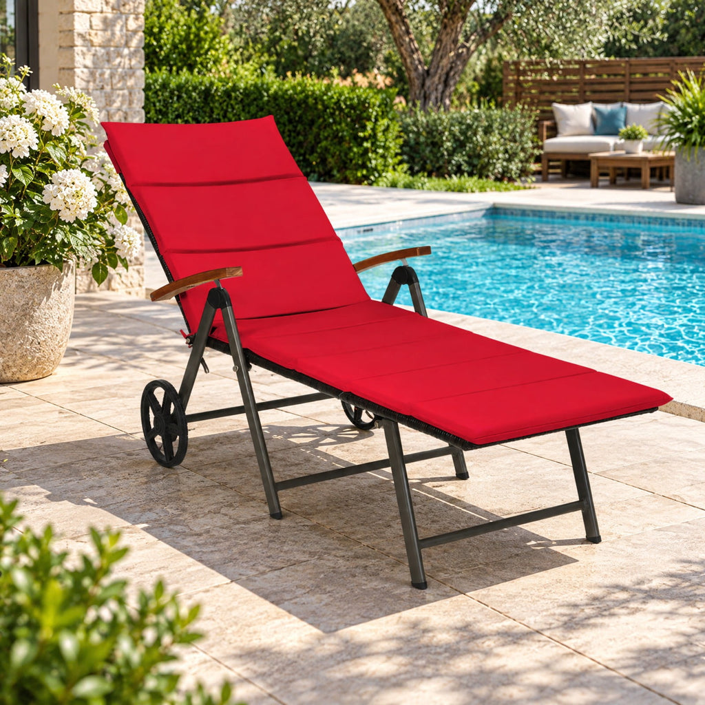 Airfind Outdoor Chaise Lounge Chair Rattan Lounger Recliner Chair, 385 lbs Height from ground to seat: 15.7 Capacity, PE rattan aluminum Frame, Red