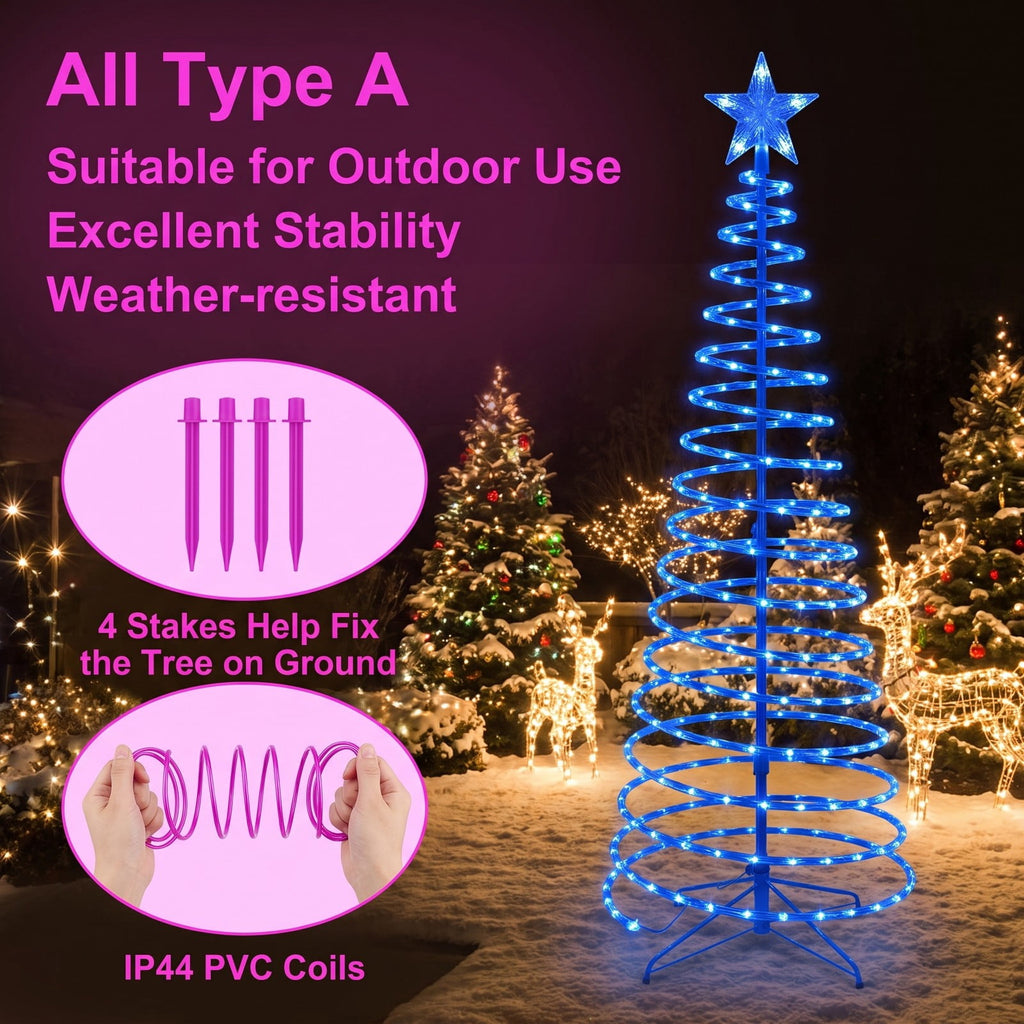 Airfind 6 Feet Light Up Spiral Christmas Tree with Tree Top Star, PVC Metal Tree Height: 6 ft Tree Width: 21.5in Frame, White