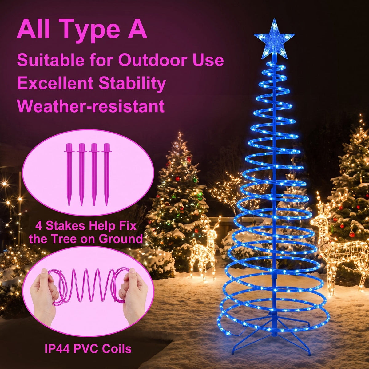 Airfind 6 Feet Light Up Spiral Christmas Tree with Tree Top Star, PVC Metal Tree Height: 6 ft Tree Width: 21.5in Frame, White
