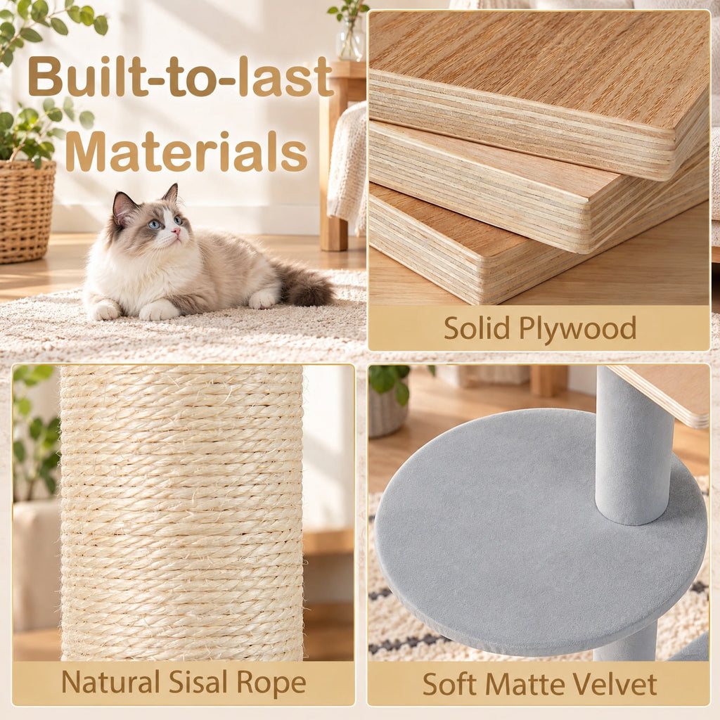 Airfind Modern Cat Tree 44 Inch Multi-level Cat Tower with Removable Padded Top Perch, 22 Lbs Capacity with Solid Plywood Sisal Engineered, Natural