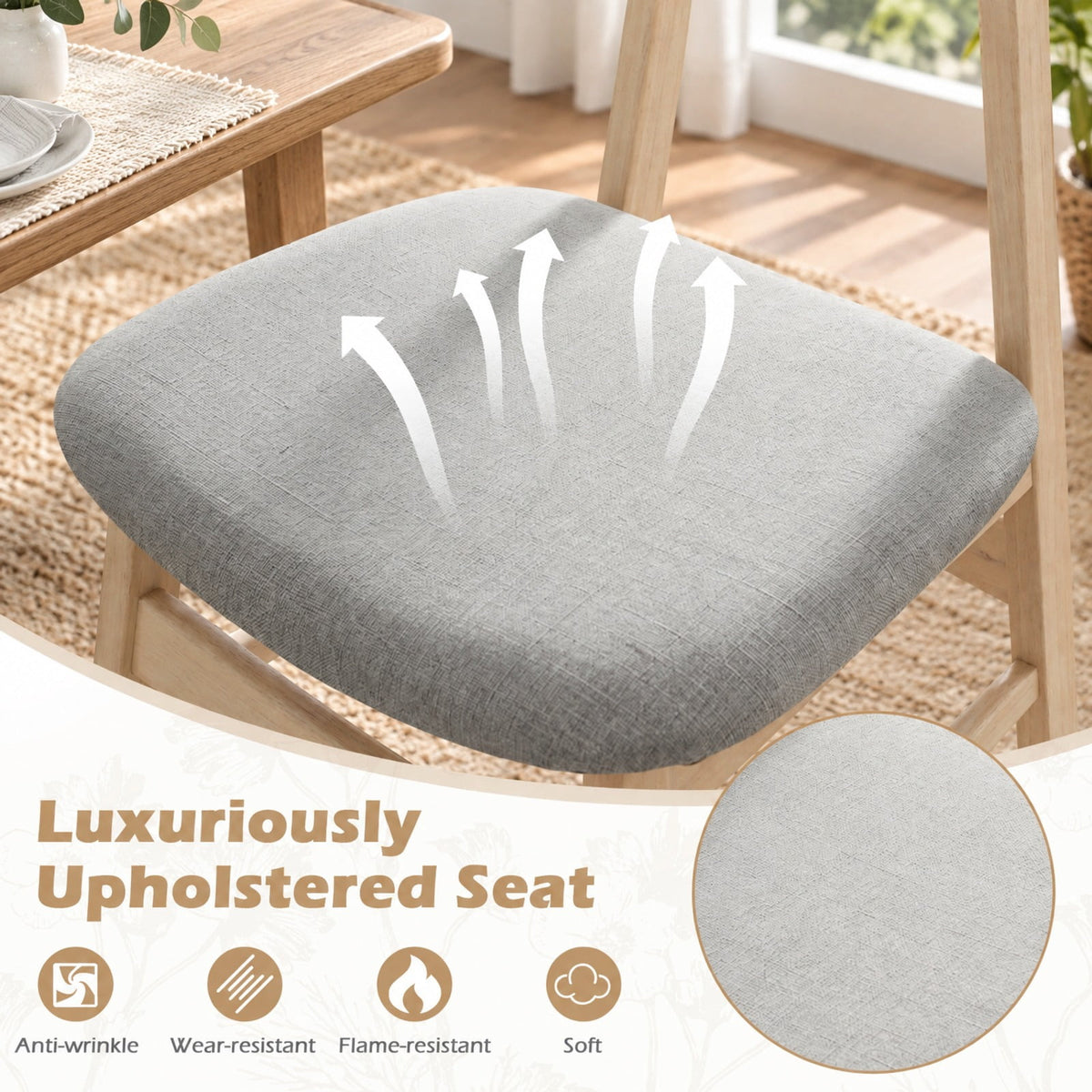 Airfind Dining Chair Set of 2 Fabric Upholstered Kitchen Armless Chairs, 330 lbs Capacity, Rubber Wood Polyester Fabric Sponge LVL Frame, Natural