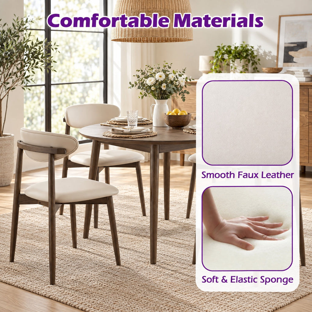Airfind Set of 4 Wooden Modern Upholstered Dining Chairs with Curved Backrest, 330 lbs Capacity, Rubber Wood Frame, Beige