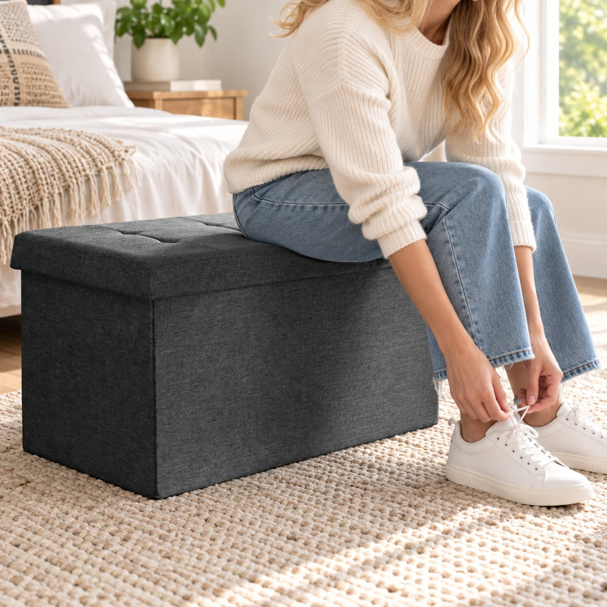 Airfind 31.5 Inch Fabric Foldable Storage with Removable Storage Bin, 350 lbs Capacity, Oxford fabric Frame, 31.5in x 16in x 16in Footprint, Dark Gray