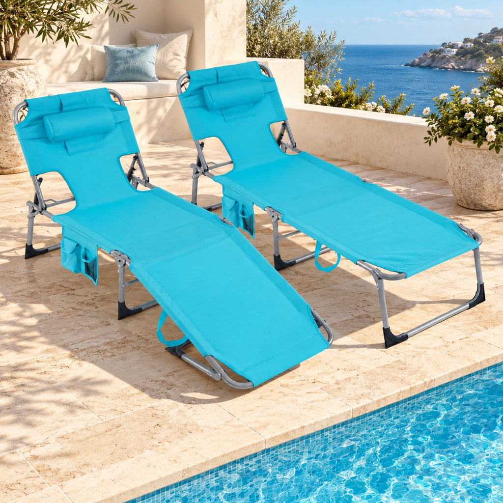 Airfind Set of 2 Tanning Chair Portable Chaise Lounge Chair with 4-Position Adjustable Backrest, 330 lbs Capacity, Blue