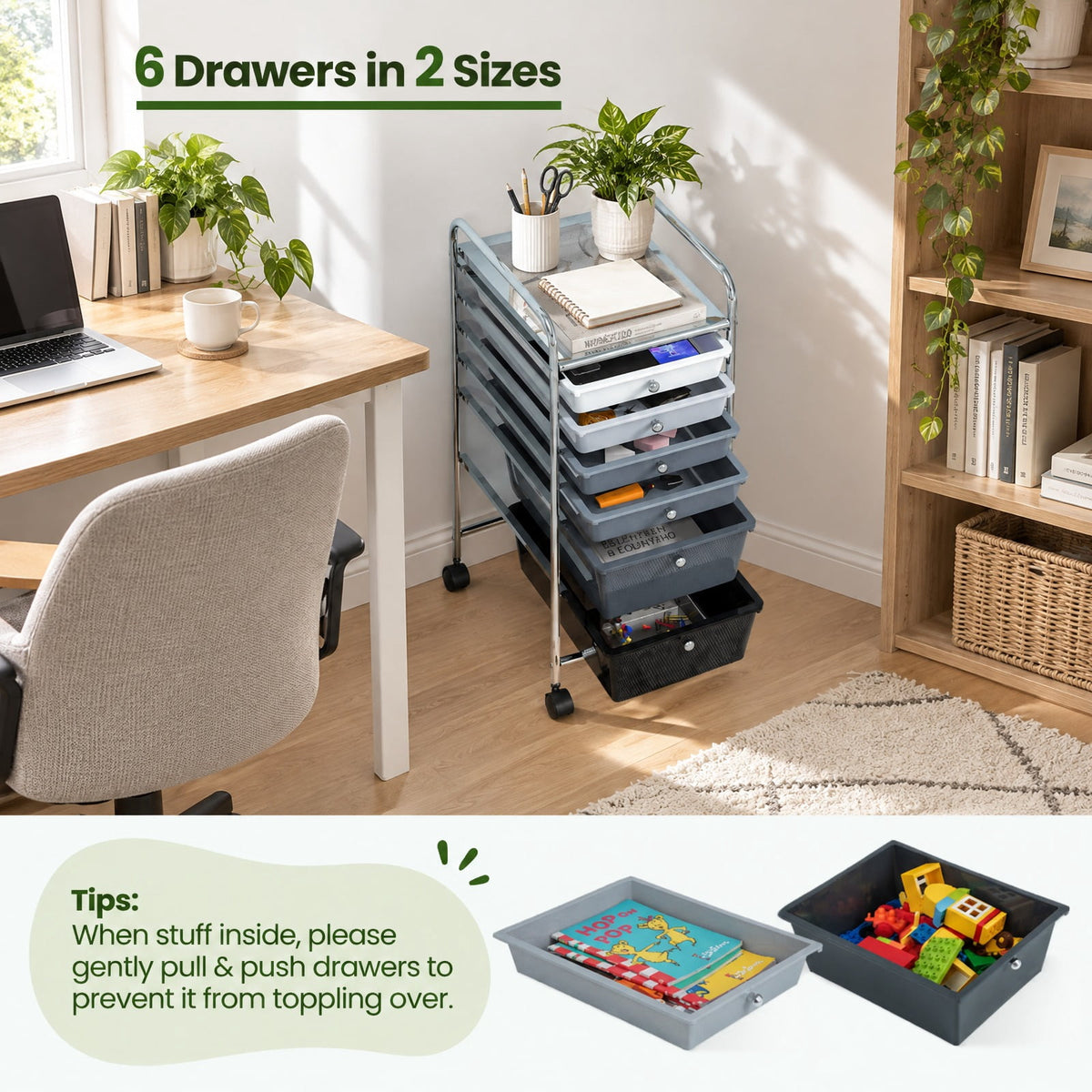 Airfind 6 Drawers Rolling Storage Cart Organizer, Steel Frame, 17 x 13.5 x 30 Footprint, Black, Perfect for any room where space is limited