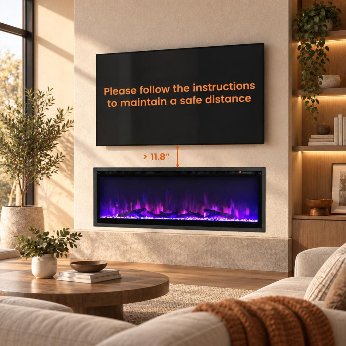 Airfind 50 Inches Electric Fireplace In-wall Recessed Featuring Remote Control and Adjustable Color and Brightness-50 Inches, Black