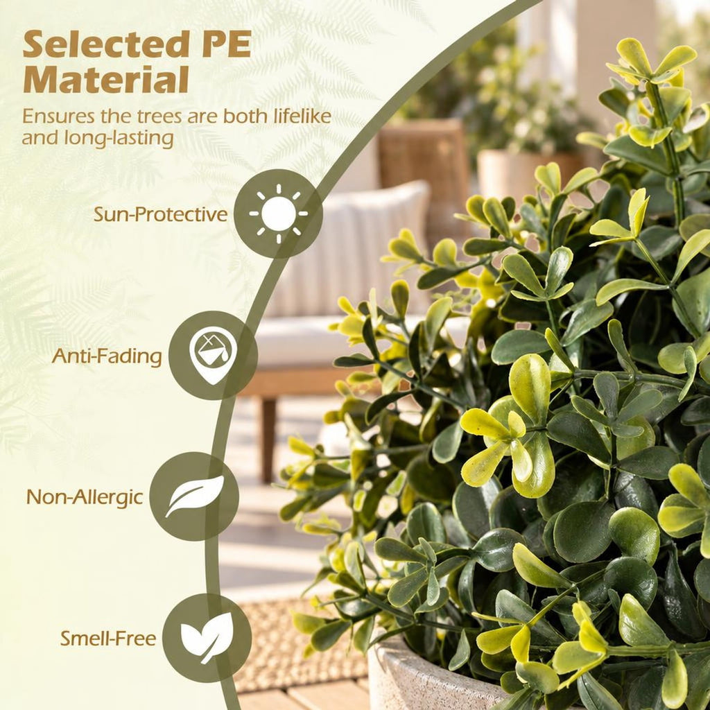 Airfind Set of 2 Artificial Double Topiary Ball Trees, PE Birch Wood Natural Moss PP Cement Overall Height 35.5 Frame, Green