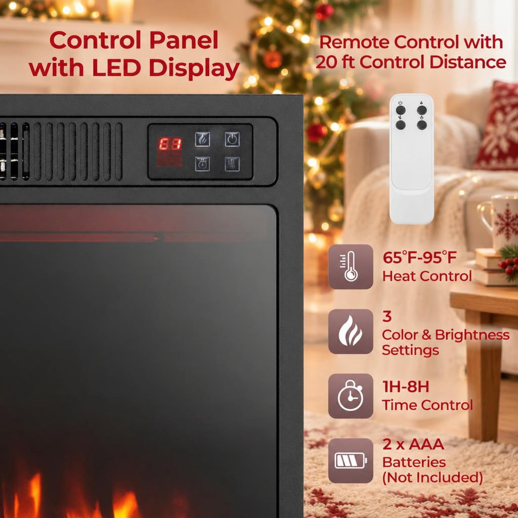 Airfind 23 Inches 750W/1500W Electric Fireplace Heater featuring Adjustable Flame Color and Brightness, Metal Tempered Glass Frame, Black