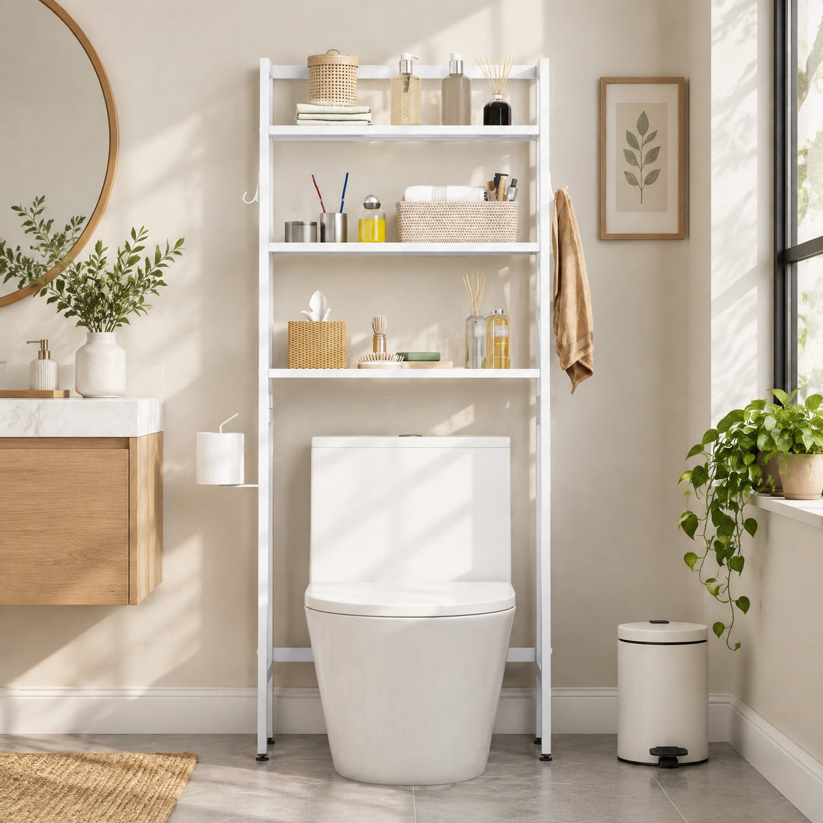 Airfind 3-Tier Over The Toilet Storage Shelf with Adjustable Bottom Bar, ‎Metal Item weight 20 lbs Frame, White