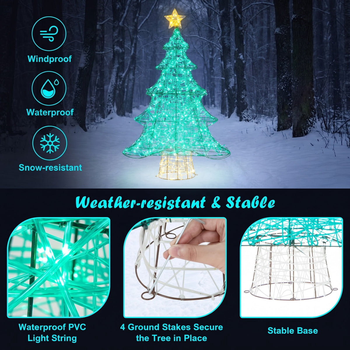 Airfind 4 Feet Lighted Artificial Christmas Tree with 520 LED Lights and Top Star, Metal Copper PVC Large Frame, Green and Yellow