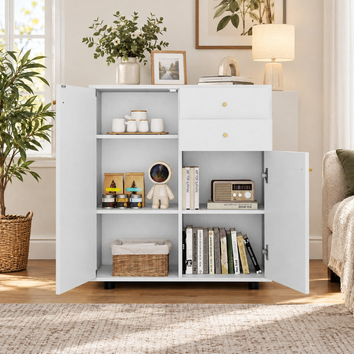 Airfind Kitchen Sideboard Buffet Cabinet Coffee Bar Cabinet with 2 Drawers 2 Doors and 3 Adjustable Shelves, 45 lbs Capacity, Engineered Wood Frame