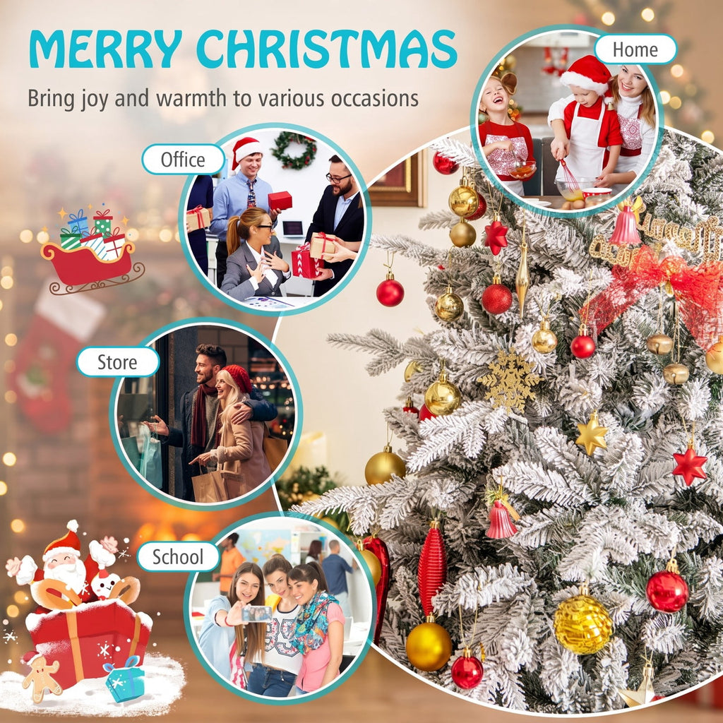 Airfind 7 Feet Flocked Christmas Tree with 8 Lighting Modes and Multi-Color LED Lights-7 ft, Green and White