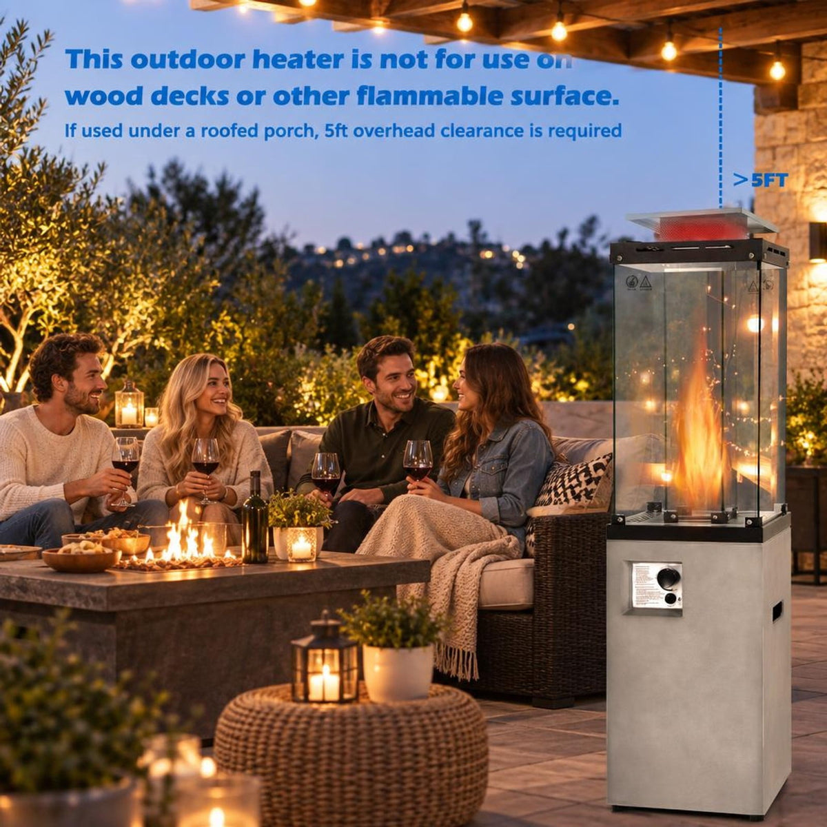 Airfind 41 000 BTU Propane Patio Heater with Metal Hood, 15.5 x 15.5 x 62 (L x W x H) Heat Output: 41 000 BTU Footprint, Gray