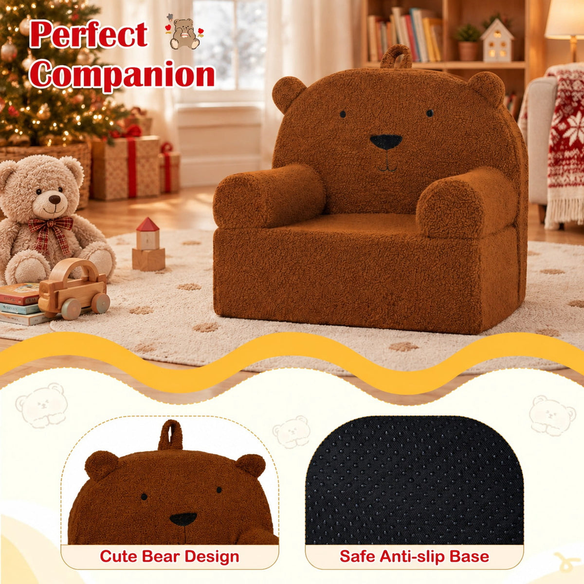 Airfind Kids Bear Sofa Toddler Foam Couch with Soft Fleece Fabric Cover, Teddy Fleece Fabric Frame, for 3+ years old, 20 x 16 x 18 Footprint