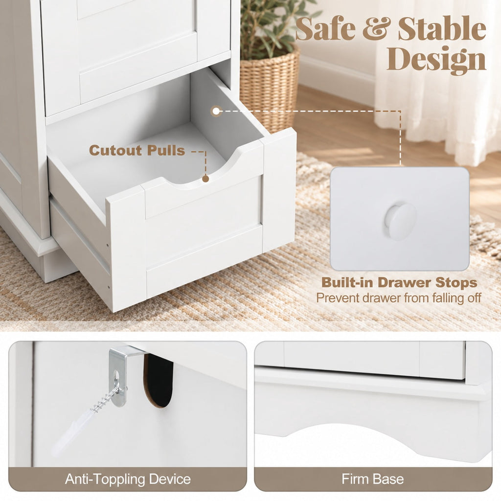 Airfind Bathroom Storage Cabinet featuring Cutout Handles and 4 Drawers, 33 lbs Capacity, MDF Frame, 12 Inch x 12 Inch x 32 Inch Footprint, White