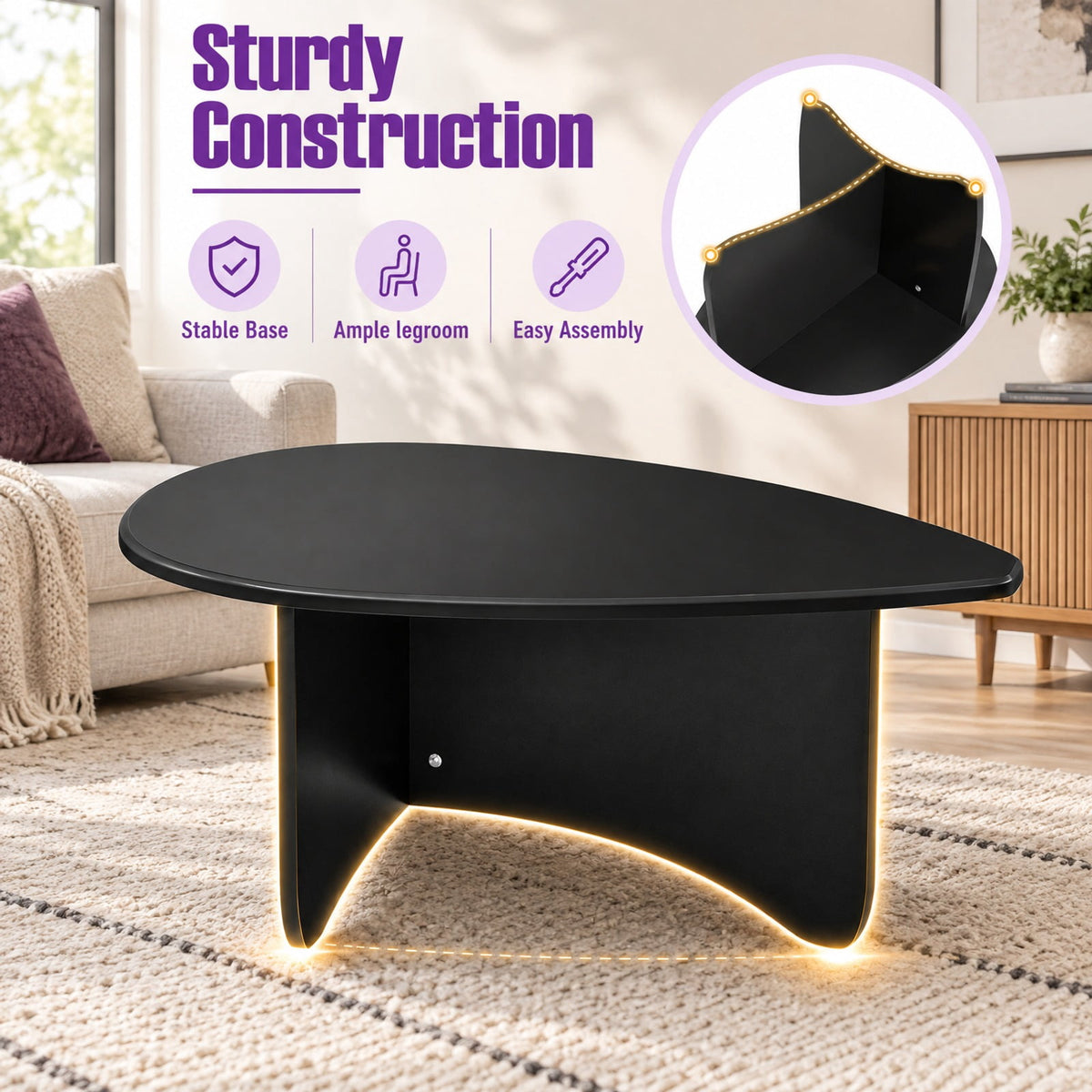 Airfind Oval Coffee Table Mid Century Modern Accent Table Low Profile Wooden Center Table, 35.5 x 21.5 x 15Weight Footprint, Black