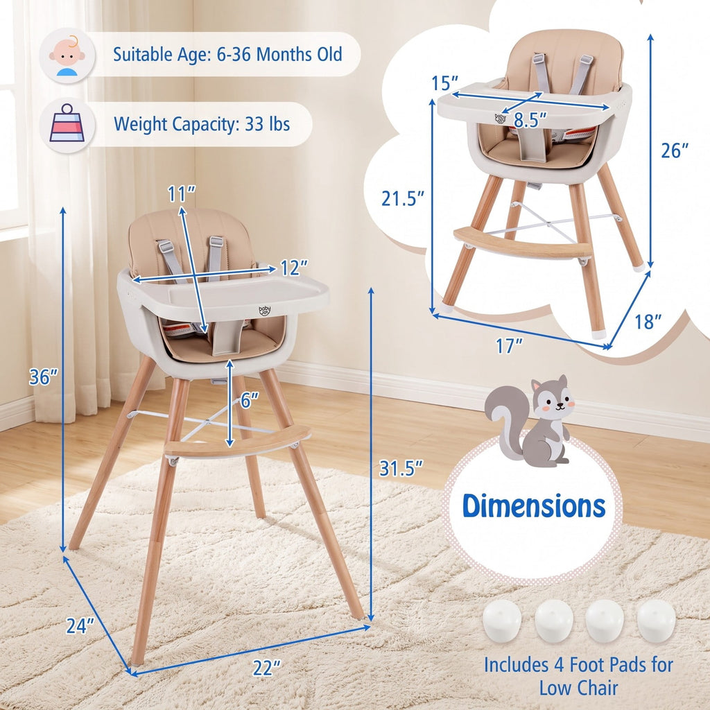 Airfind 6-in-1 Convertible Wooden Highchair with Safety Harness and Adjustable Legs, 33 Lbs with Beech PP PE PU Sponge Construction, Unspecified