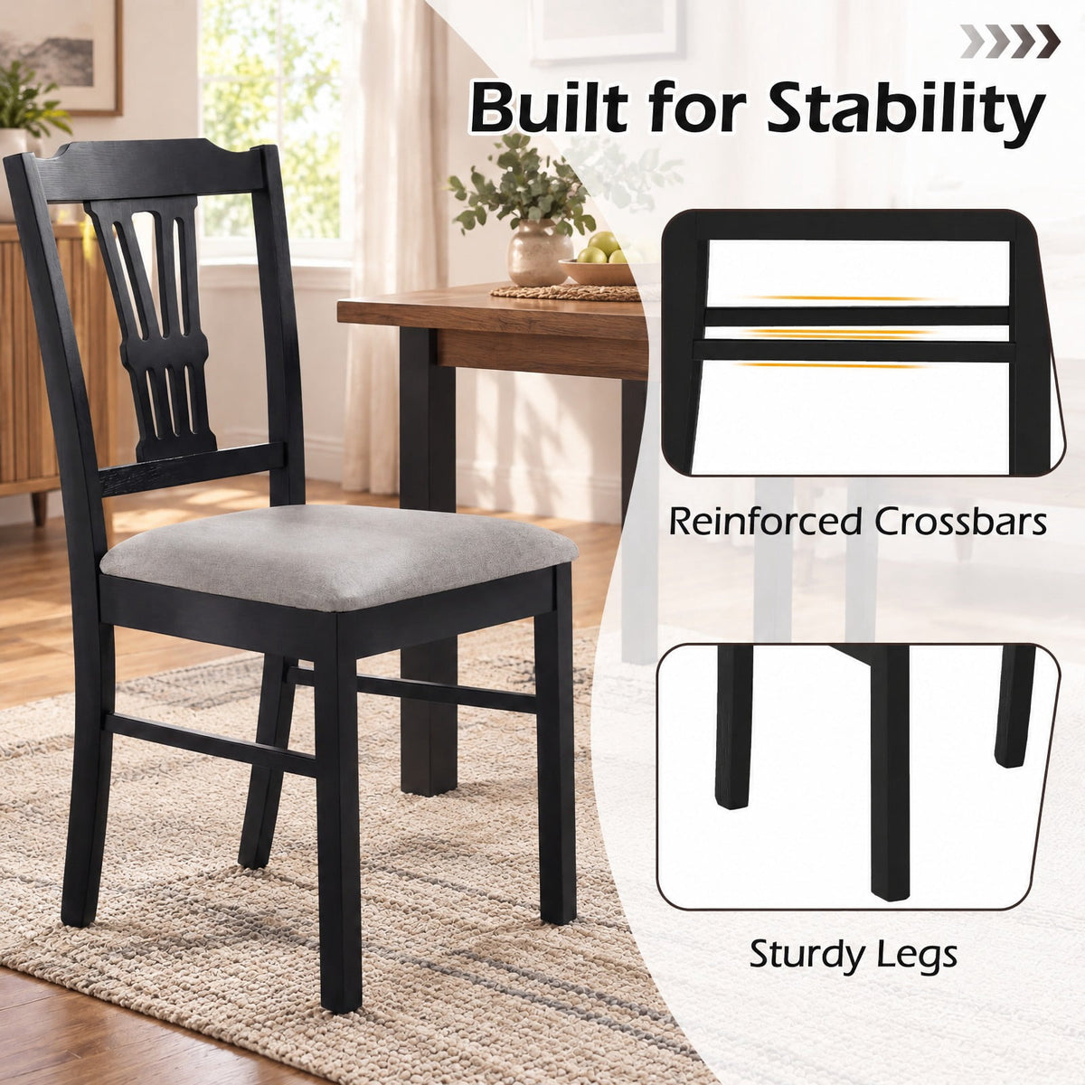 Airfind Wooden Dining Chairs Set of 2 Upholstered Kitchen Chairs with Solid Rubber Wood Frame, Chair 330 lbs Capacity, 18.5 x 17 x 35 Footprint