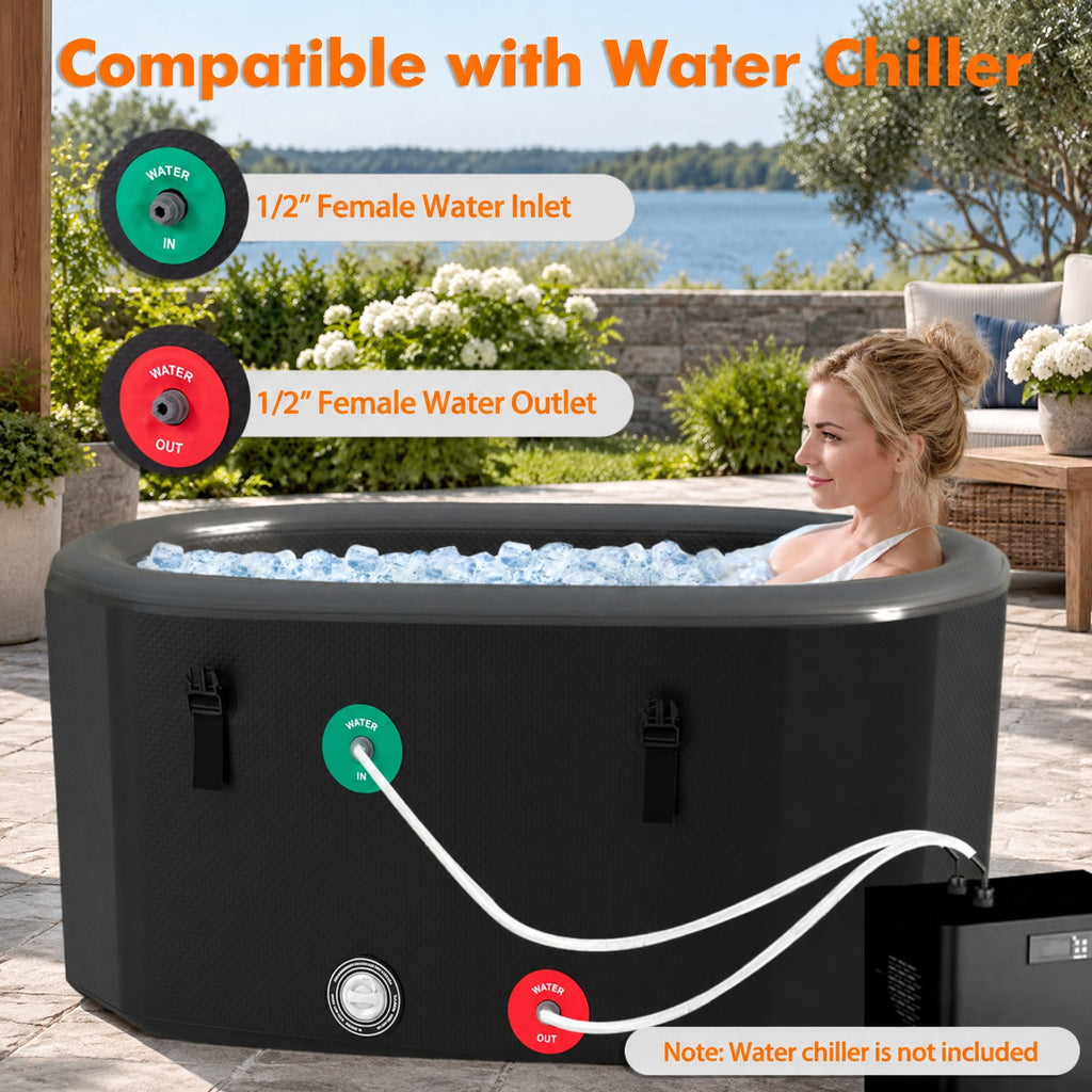 Airfind XL 129 Gal Oval Ice Bath Tub with Cover and Hand Pump for Athletes, 800 lbs Recommended Pressure 8 PSI Capacity, PVC Frame, Black