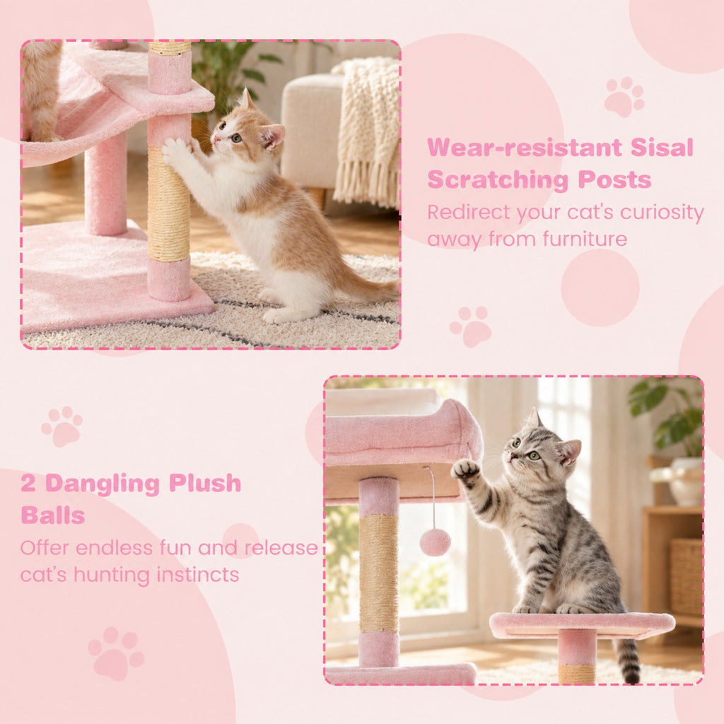 Airfind Multi-level Cat Tree Modern Cat Tower with Upholstered Perch and 2 Cat Condo, 24 x 18.5 Footprint, Pink