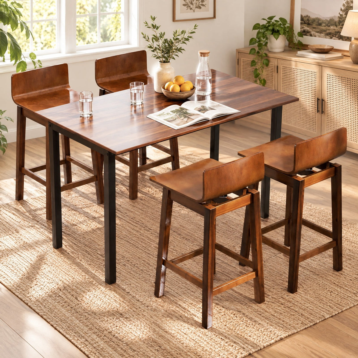 Airfind 24.5 Inch Swivel Wooden, Bar Stools Set of 2 with Rubber Wood Legs and Low Back, 350 lbs Capacity, Rubber Wood Plywood Frame, Walnut