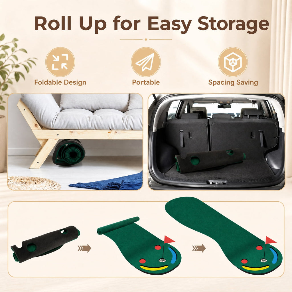 Airfind Golf Putting Green Set for Indoor Outdoor Use, Practice Putting Mat with Training Cup Flag and Ball Ramp for Home Office