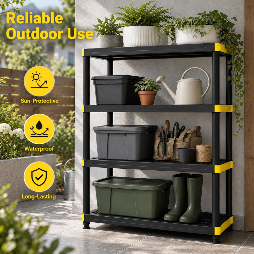 Airfind 4-Tier Plastic Storage Shelf Heavy-Duty Utility Rack Freestanding Storage Rack, PP Frame, 47.5in x 17.5in x 55.5in Footprint, Black