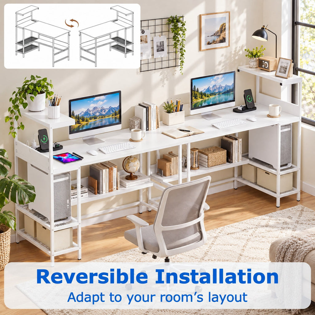 Airfind 48 Inch Computer Desk with Power Outlets and Storage Shelves, 88 lbs Capacity, Engineered Wood Metal Frame, 48 Inch x 23 Inch x 43.5 Inch Footprint