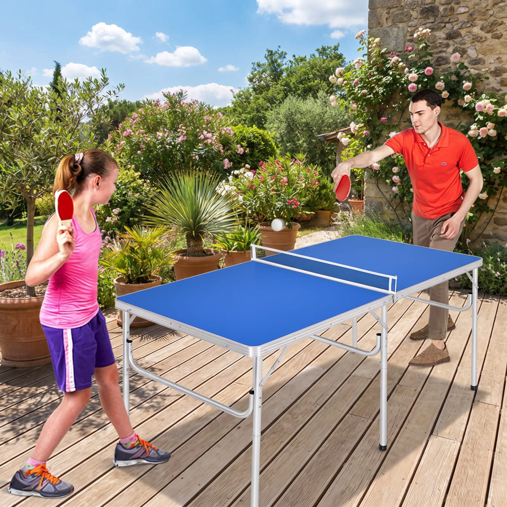 Airfind 60 Inch Portable Folding Table Tennis Table with Net Paddles and Balls for Indoor Family Game Room Ping Pong Fun, Blue