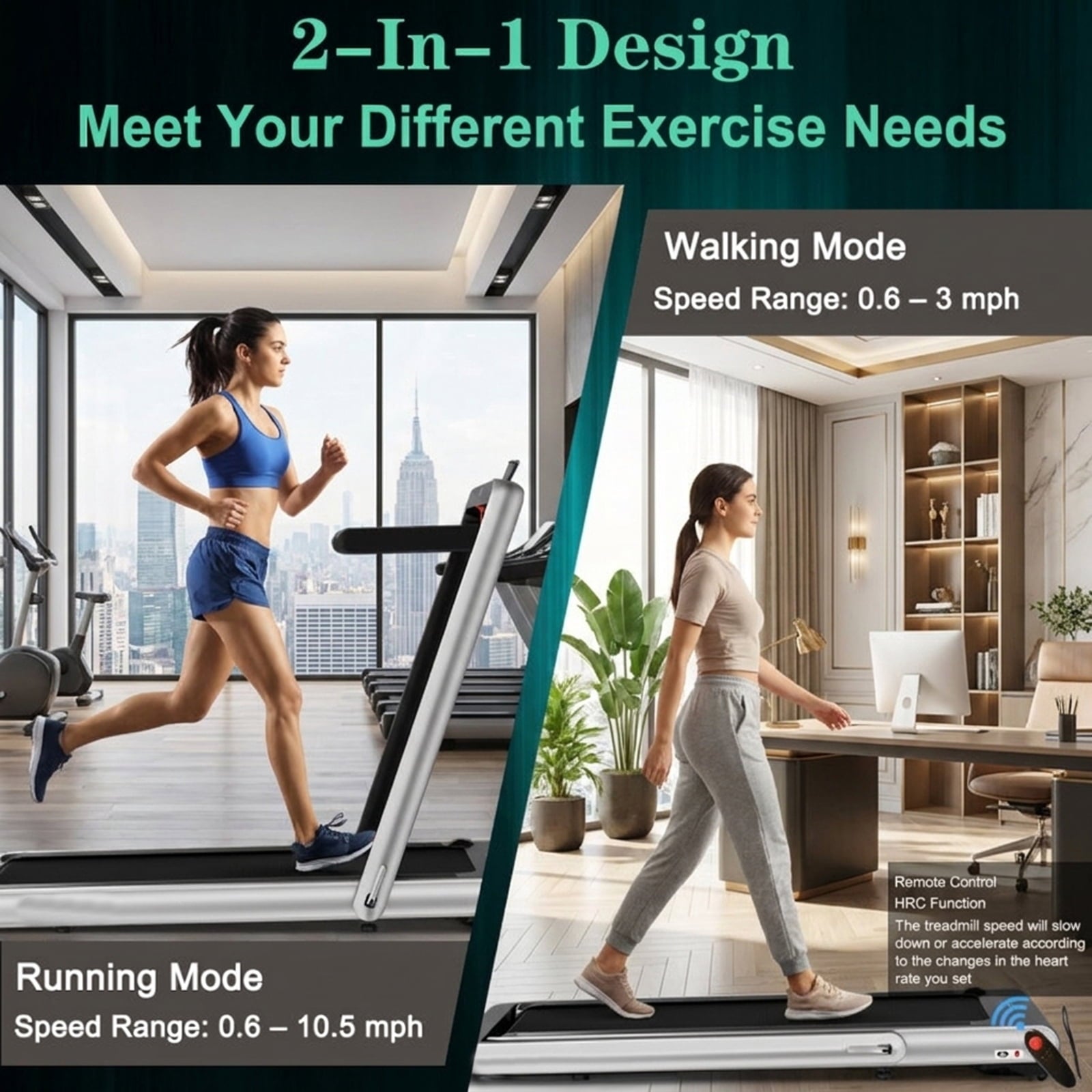 Airfind 4.75HP 2-in-1 Walk-to-Run Folding Treadmill with APP Sync, Silver