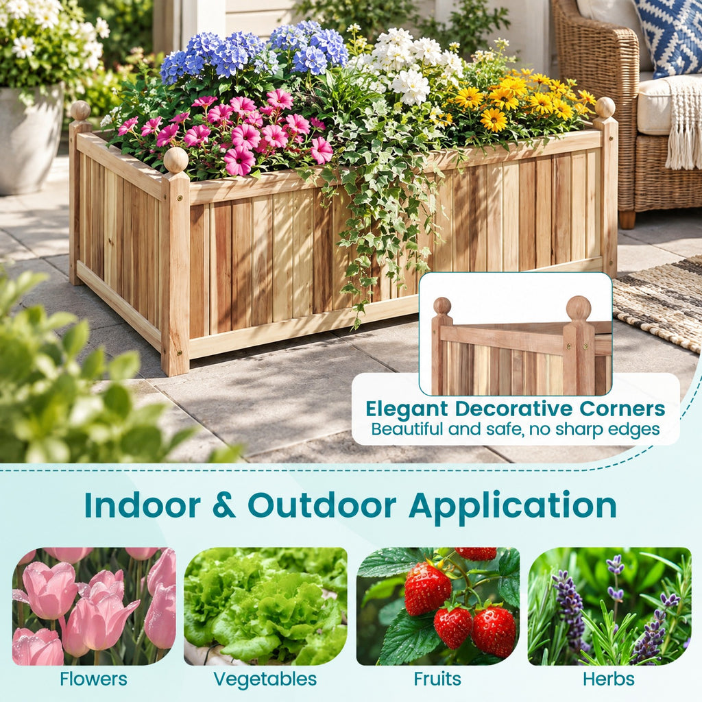 Airfind Wooden Raised Garden Bed Natural Acacia Wood Rectangular Planter Box with Liner, 110 lbs Capacity, Acacia Wood Frame, Natural
