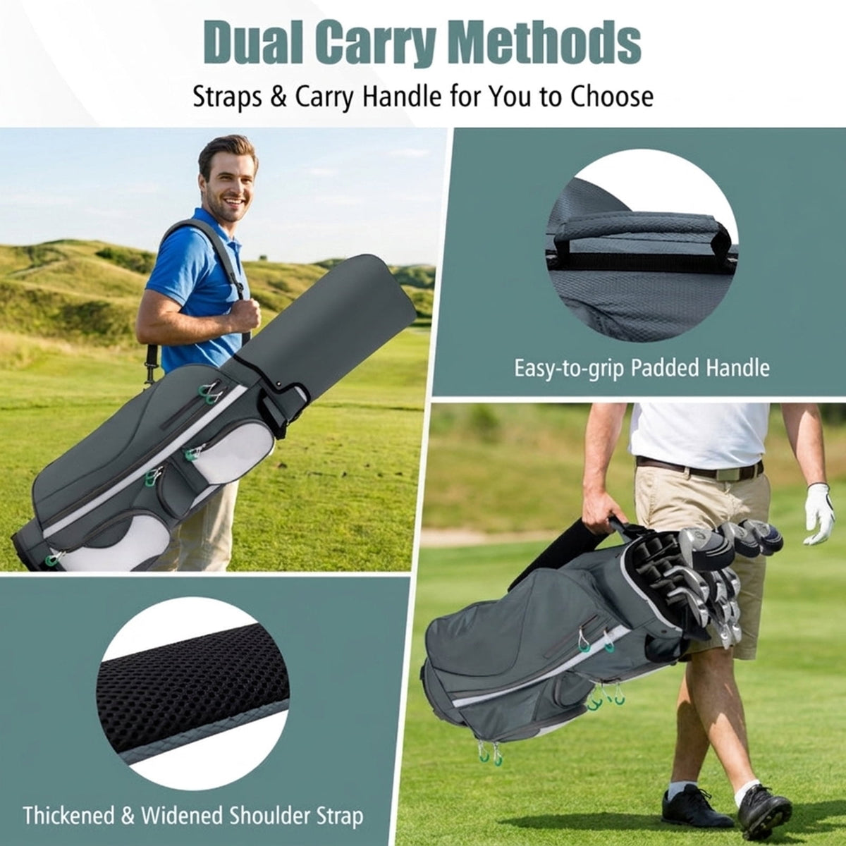 Airfind Ultra-Light 14-Way Cart Bag with Cooler Bag, 7 Pockets and Rain Hood, Gray