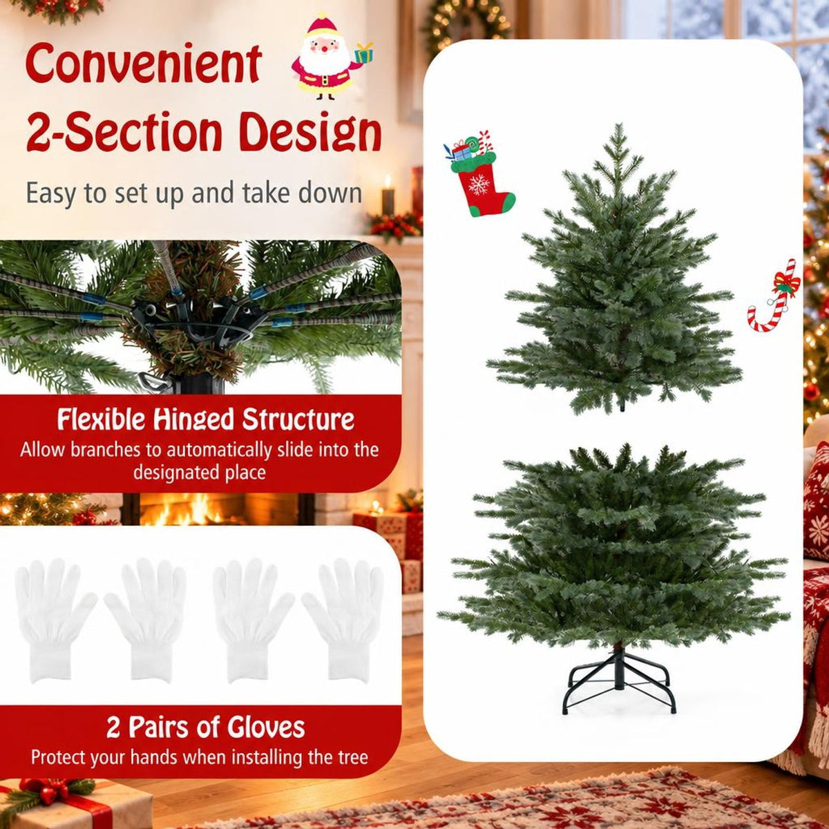 Airfind 5 Feet Artificial Christmas Tree with 1426 Lush PVC Branch Tips and 200 Warm White LED Lights, PVC PE Metal Frame, Green