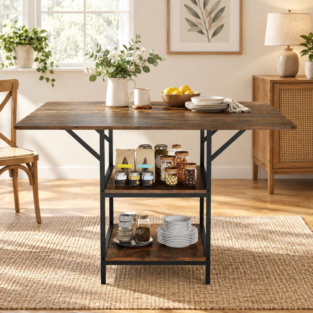 Airfind 47 Inch Rectangular Dining Table with 2 Open Storage Shelves and Sturdy Metal Legs for 4-6-Rustic Brown costway2, 155 lbs Capacity, Brown