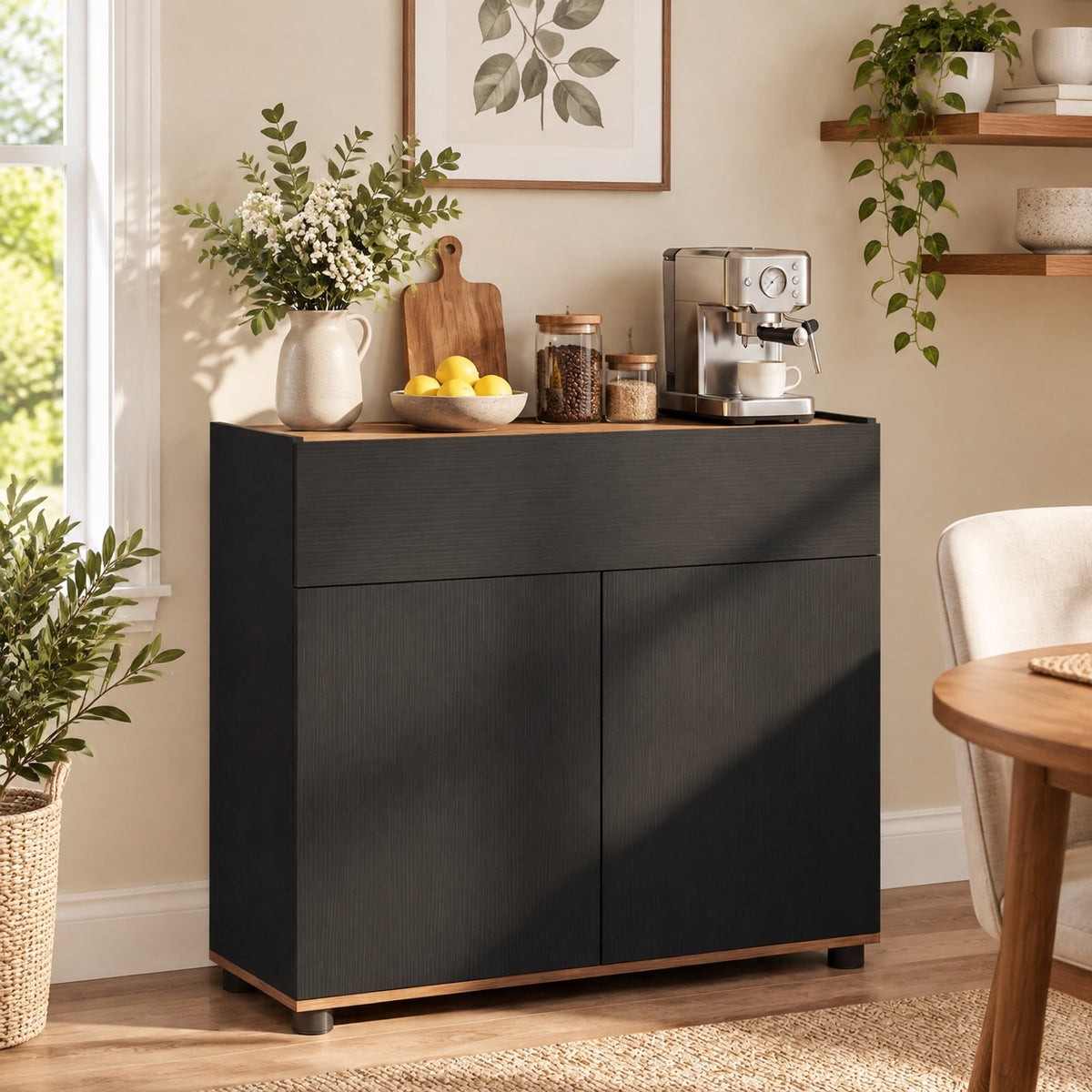 Airfind Sideboard Buffet Cabinet with Storage Wooden Kitchen Storage Cabinet, 44 lbs Capacity, Engineered Wood MDF PP Frame, Black