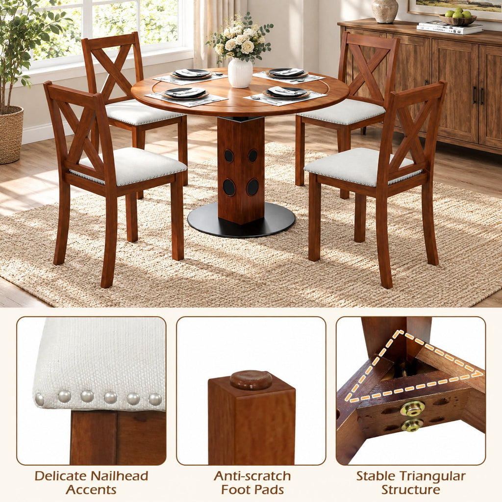 Airfind Wooden Dining Chair Set of 2 with Padded Seat and Curved Back, 420 lbs Capacity, Acacia Wood Plywood Linen Fabric Sponge Frame, Beige