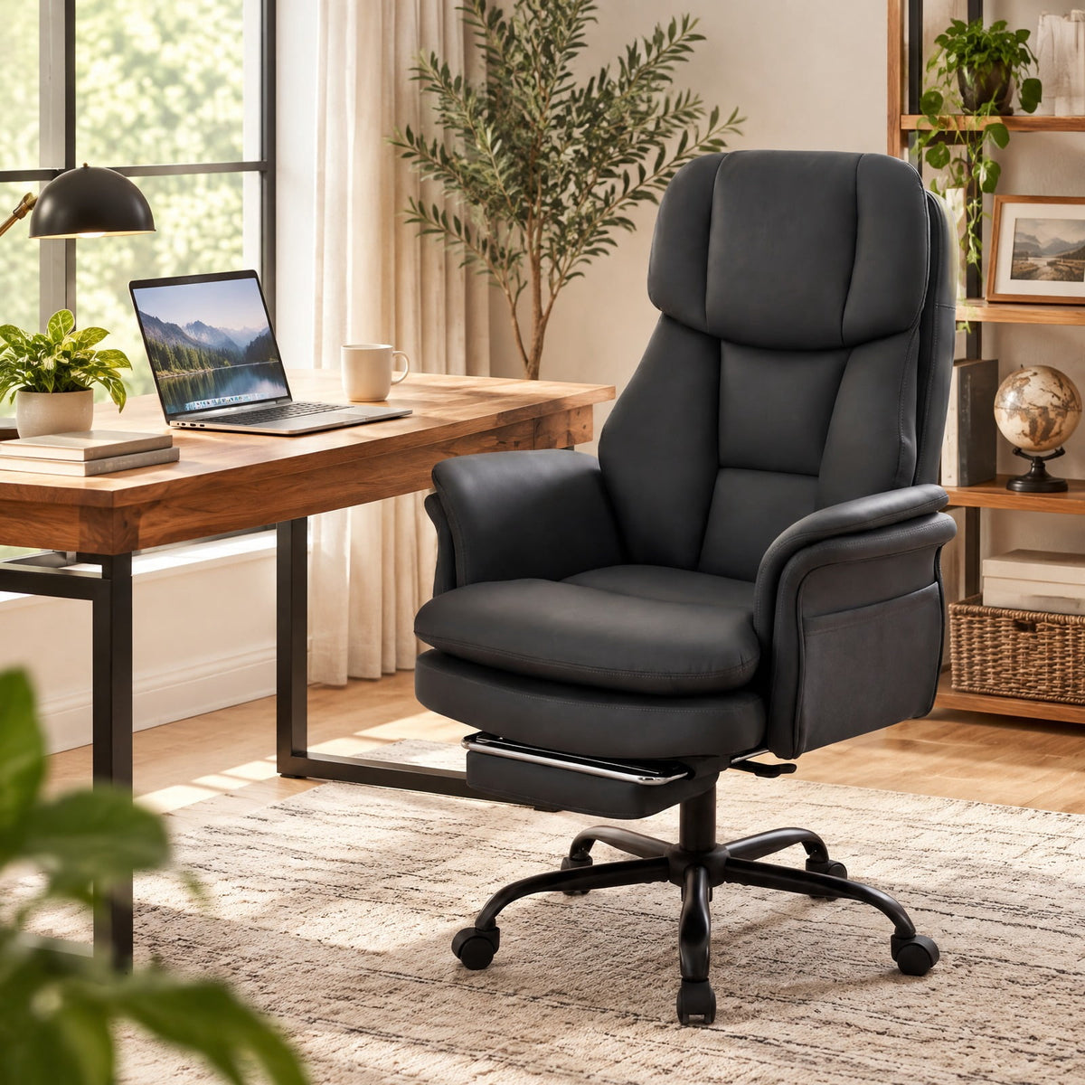 Airfind Ergonomic Cross Legged Office Chair Big and Tall Executive Chair with Retractable Footrest, 500 lbs Capacity, Black