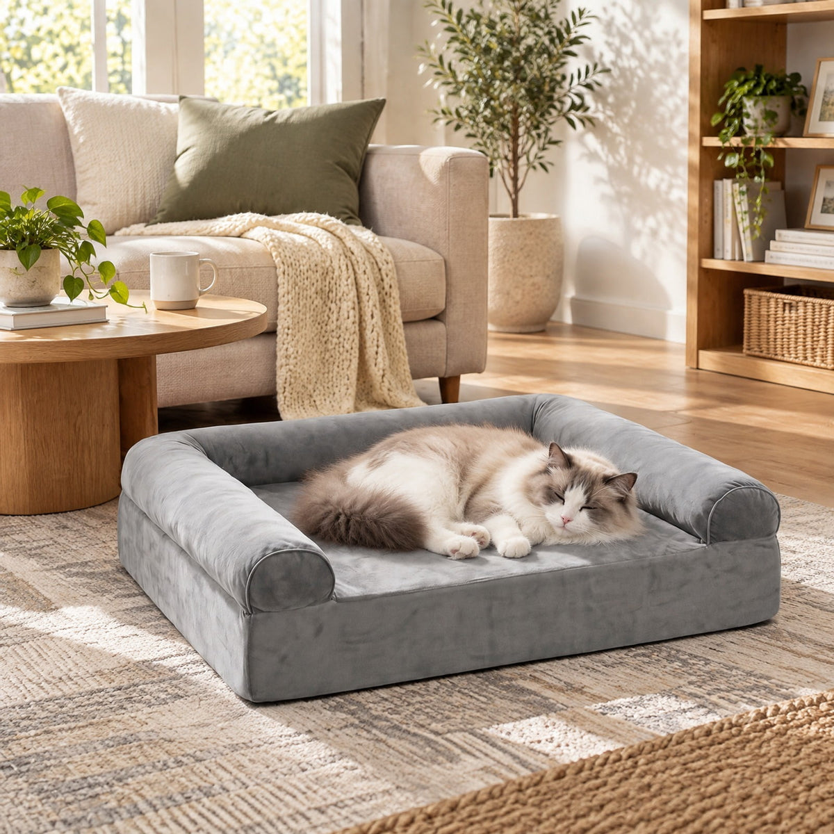 Airfind Cooling Gel Memory Foam Dog Bed for Medium Dogs with Washable Cover, Cooling Gel Memory Foam Silicone Polyester 25D Foam Frame, Light Gray
