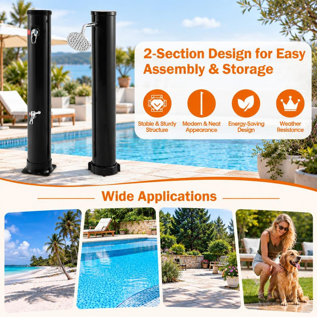 Airfind 7.2 Feet Solar-Heated Outdoor Shower with Free-Rotating Shower Head, Abs PVC Frame, 7.5 x 7.5 x 85.5 Footprint, Black